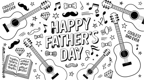 Happy fathers day celebration with guitars music and coolest dad ever message