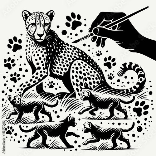 Photography Cheetah and Her Cubs Playing