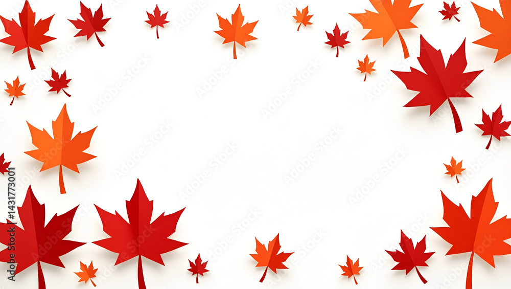 Happy Canada Day card on white background with paper cut maple leafs. Vector illustration.
Happy Canada Day card on white background with paper cut maple leafs. Vector illustration.