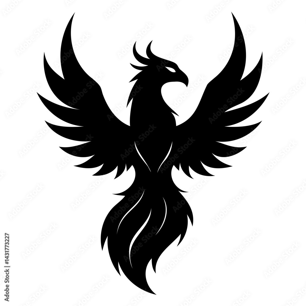 Obraz premium Rising Phoenix silhouette vector illustration on transparent background