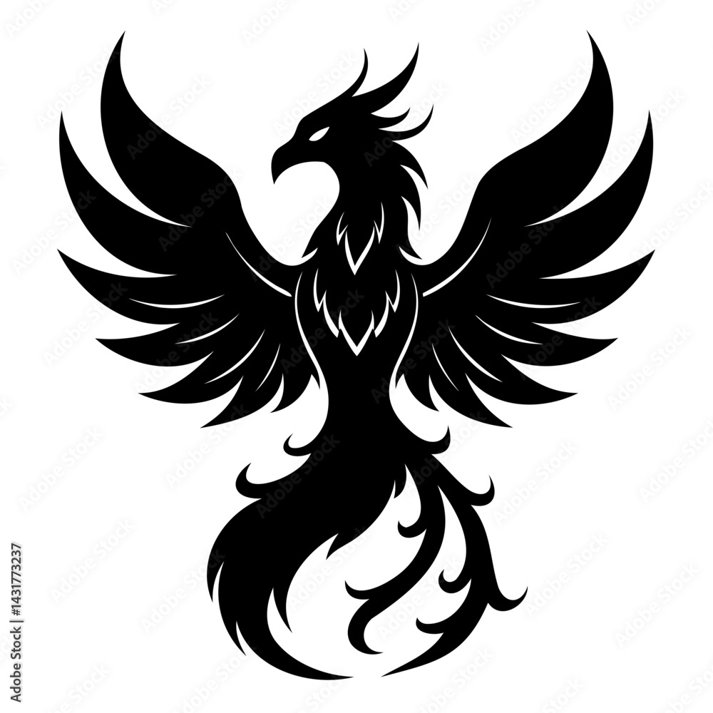 Obraz premium Black Phoenix silhouette vector illustration isolated on transparent background