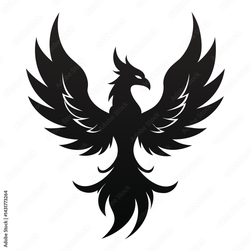 Fototapeta premium Black Phoenix silhouette vector illustration isolated on transparent background