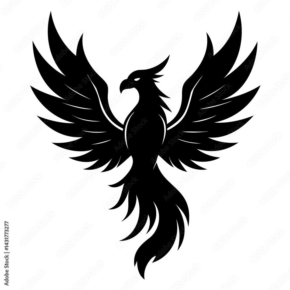 Obraz premium Black Phoenix silhouette vector illustration isolated on transparent background