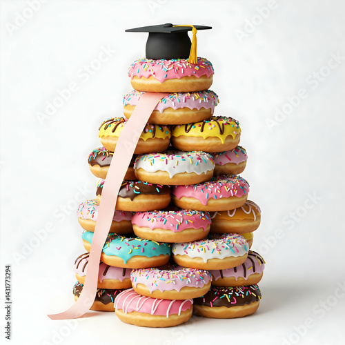 Donut Stack with Graduation Ribbon and Hat Topper