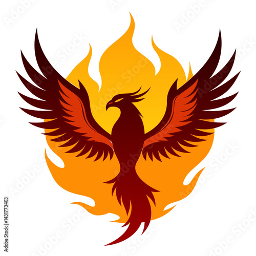 Rising Phoenix silhouette vector illustration on transparent background