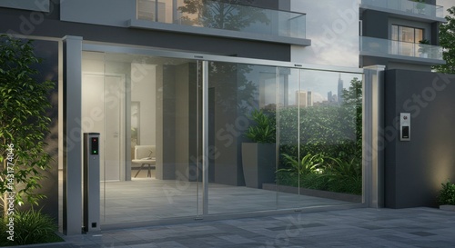 Wallpaper Mural Modern glass sliding gate entrance to a residential building Torontodigital.ca