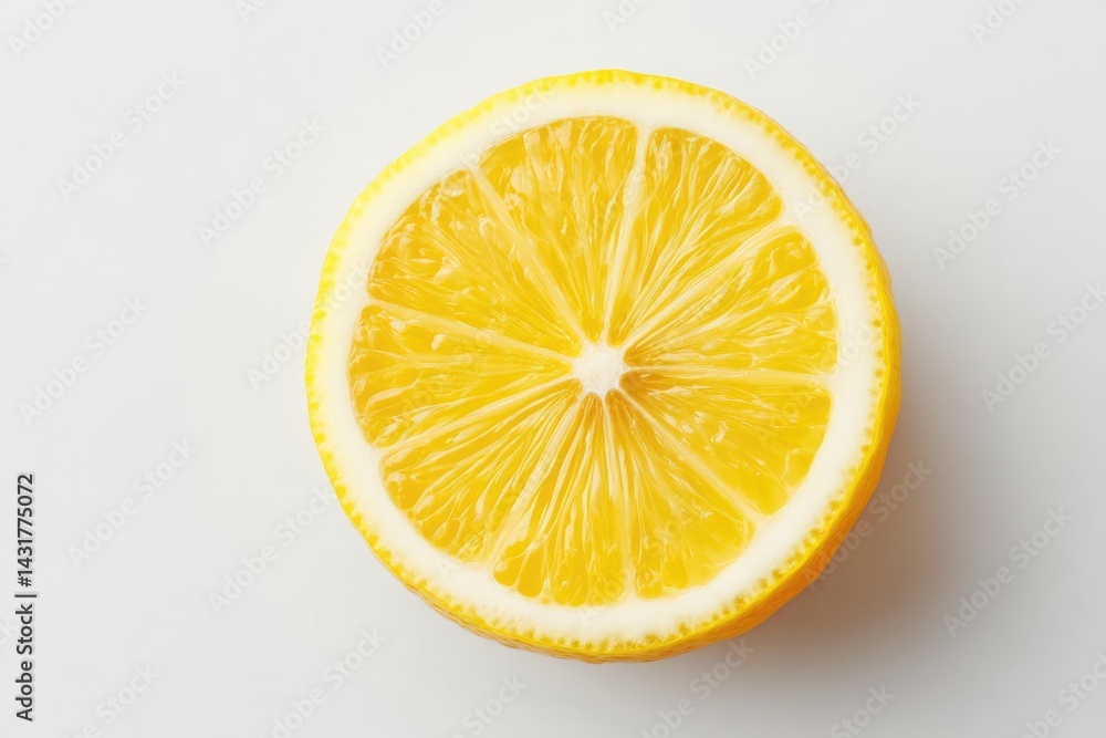single lemon slice isolated on clean minimalistic white background with ample copy space surrounding it single lemon slice isolated on clean minimalistic white background with ample copy space surrounding it