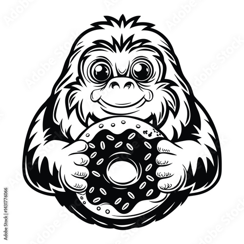 kawaii bigfoot eating giant donut  pink dreamy bac