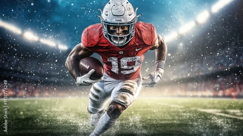 Football athlete in action pose triumph stadium
