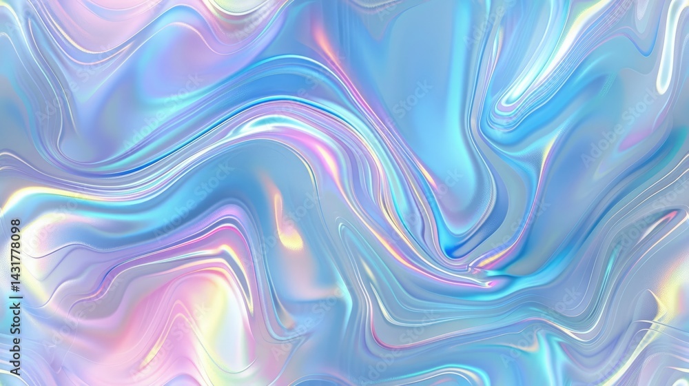 Obraz premium Iridescent abstract background with fluid holographic waves in pastel tones. Background image of switling pastel color reflect with liquid pattern and metallic reflection effect. Motion shot. AIG51.