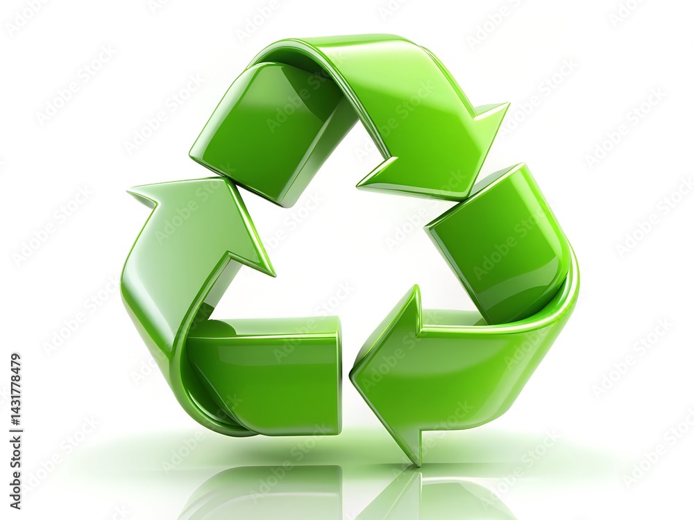 Obraz premium Green 3D Recycling Symbol Icon for Environmental Sustainability and Eco-Friendly Practices
