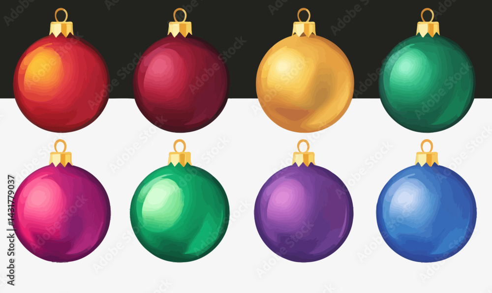 Obraz premium Multicolored Christmas Ornaments Vector Illustration on Transparent Background