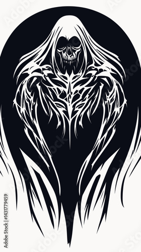 Abstract Grim Reaper Tribal Tattoo Design Fantasy Mythological Line Art Vector
