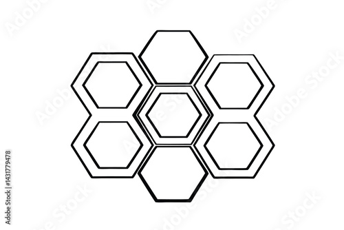 Minimalist hexagon geometric pattern black outline design background abstract honeycomb structure template simple cells science