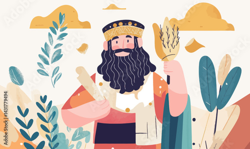 Passover Celebration Banner with Moses in Minimalist Vector Style