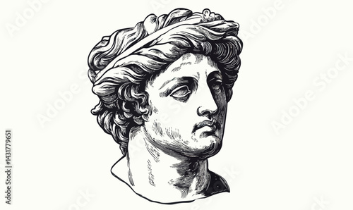 Antique Greek Sculpture Head Sketch Engraving Style Vector Illustration