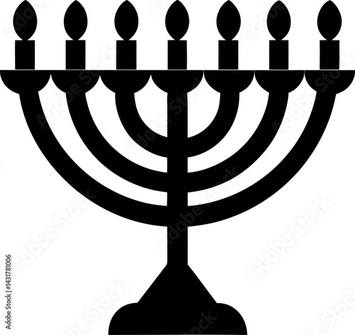 Menorah Silhouette in Black | Traditional Candle Holder Vector for Hanukkah, Religious & Cultural Design