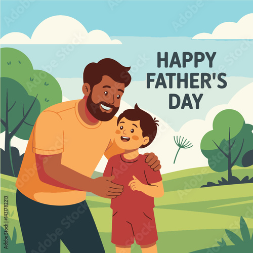 Happy fathers day illustration father and son celebrating together outdoors