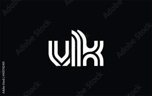 VLK Creative Unique Modern Letter Logo Design. Stylized logo featuring a unique letter design, presenting abstract minimalist aesthetics and modern appeal.