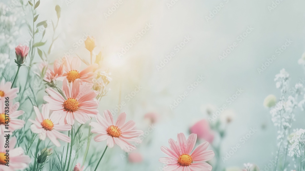 Obraz premium Elegant wedding invitation card background . Minimal hand painted watercolor Chamomile flowers texture template background. Design for wedding, vip cover, poster, rsvp moderncard.Valentine's Day