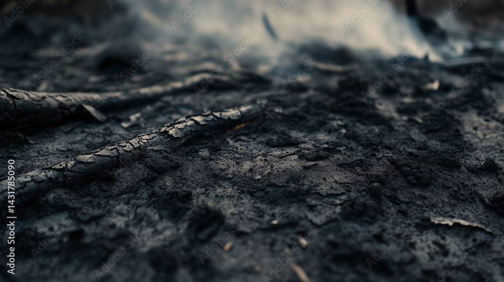 Burnt ground with smoke after a wildfire Burnt ground with smoke after a wildfire