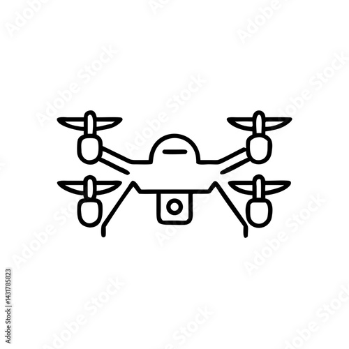 Close-up of two racing drones in mid-air, outlined black and white icon