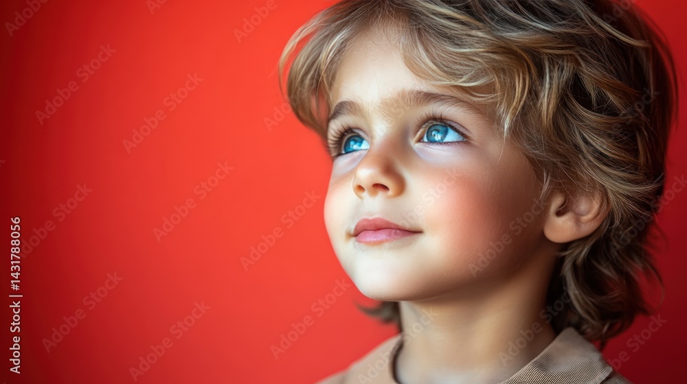 A young child with bright eyes, looking upward A young child with bright eyes, looking upward