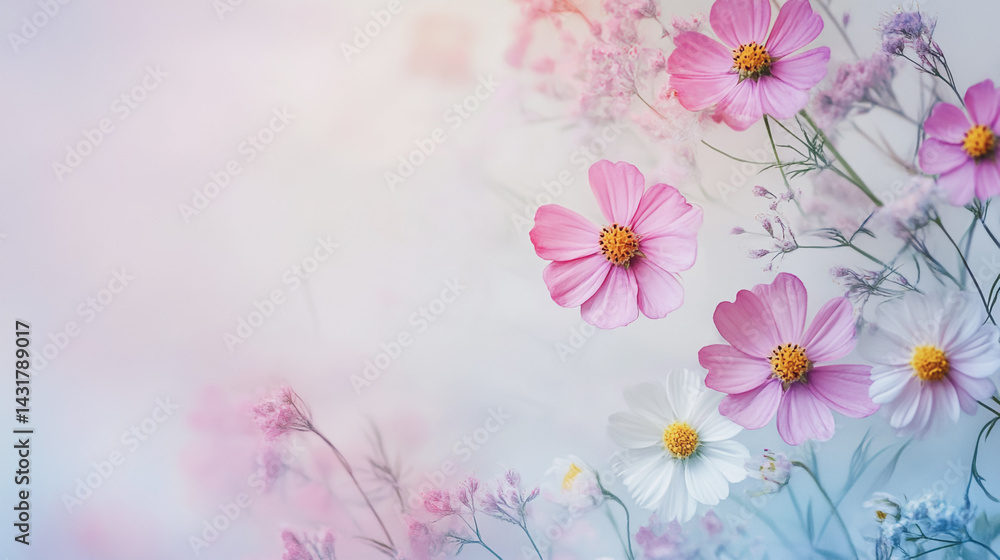 Naklejka premium Elegant wedding invitation card background . Minimal hand painted watercolor Chamomile flowers texture template background. Design for wedding, vip cover, poster, rsvp moderncard.Valentine's Day