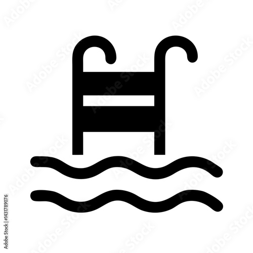 Swimming pool ladder icon. Simple glyph style symbol representing water area steps. For use in web design and mobile app interfaces on transparent background