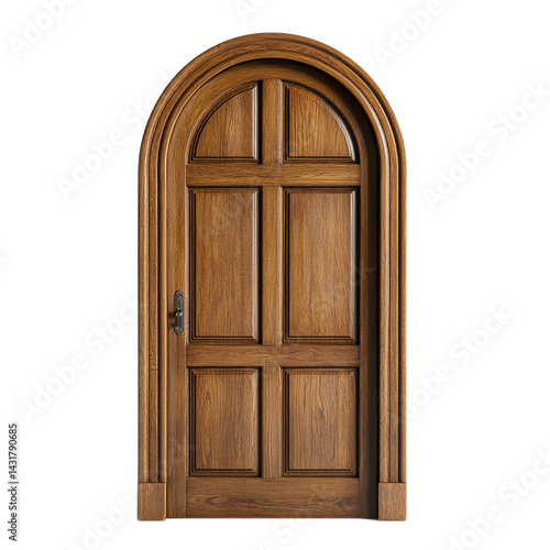 Elegant Single Honey Oak Arched Door with Curved Top and Classic Panels for Architectural and Interior Design Inspiration