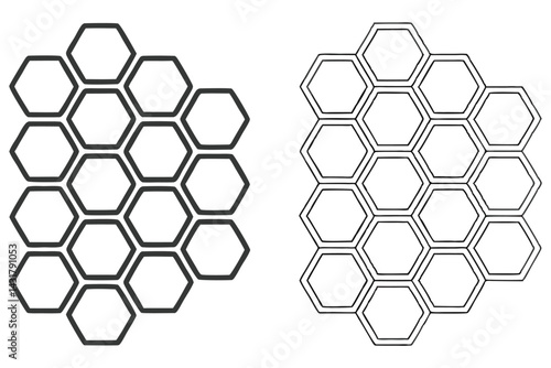 Hexagon Grid Isolated on White, Honeycomb Structure with Outlines Design