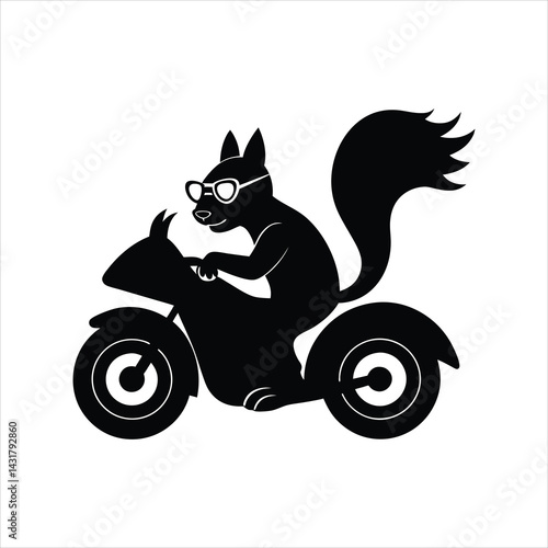 Squirrel Motorcycle Ride Silhouette Vector