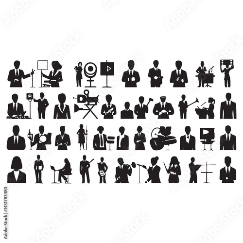 Diverse Silhouettes of Professionals Engaged in Various Activities