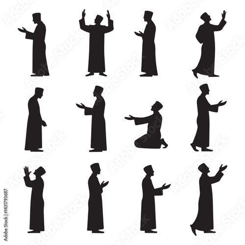 Muslim Men in Prayer Silhouettes