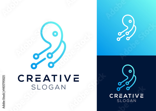 Modern abstract octopus with technology elements logo design