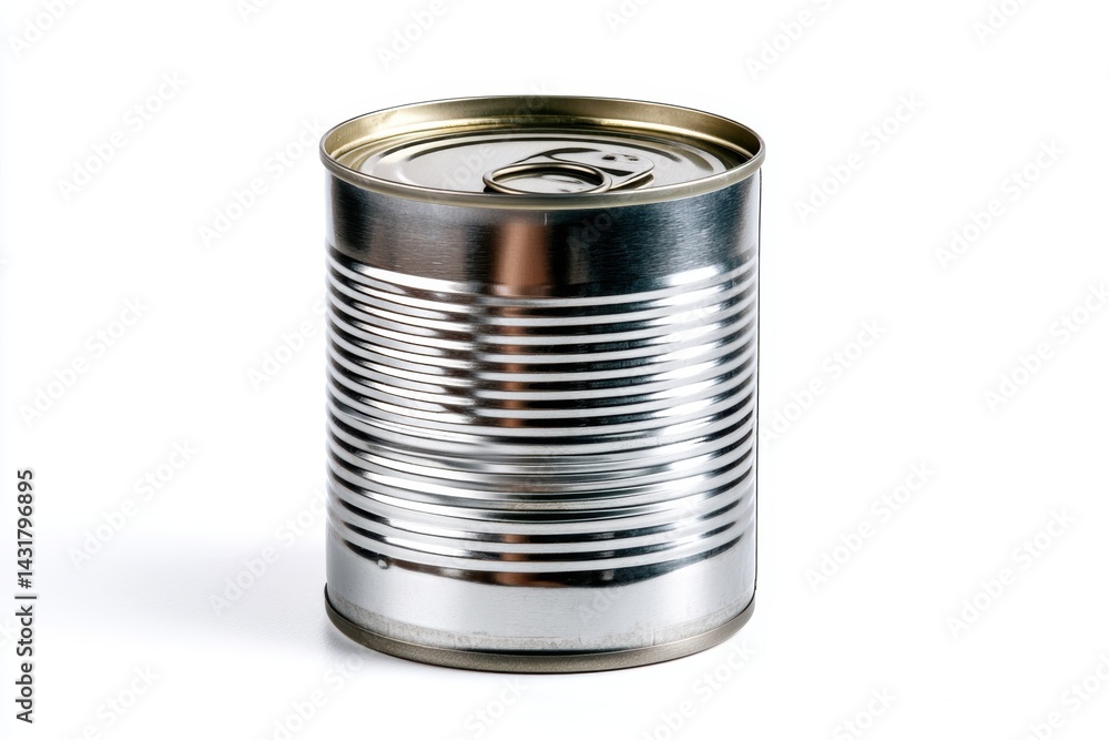 Dented soup can representing need and scarcity against a white background Dented soup can representing need and scarcity against a white background