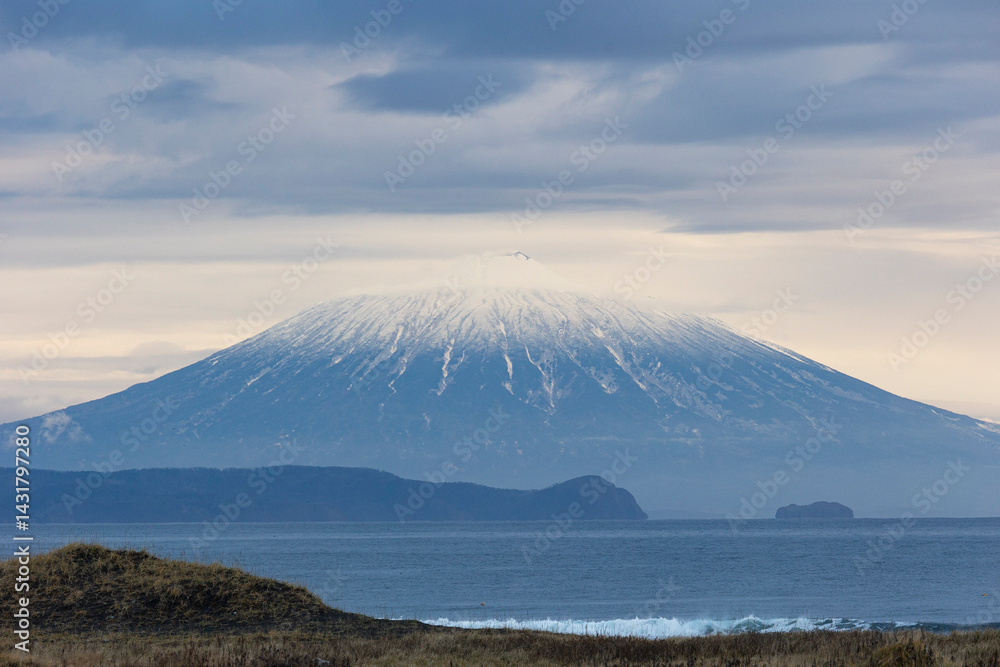 Tyatya volcano in winter, Kunashir, South Kuriles. Russia