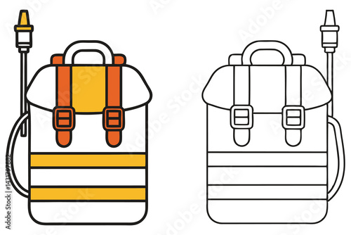 Sprayer Backpack, Agricultural Equipment in Colored and Outline Graphics Style