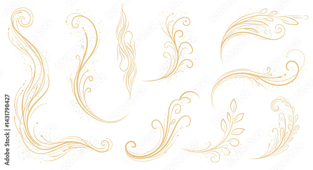 Fototapeta premium Decorative floral swirls and curls in elegant golden style 