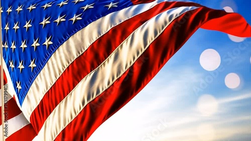 Cinematic US Flag Animation with Realistic Waving and Sky Background