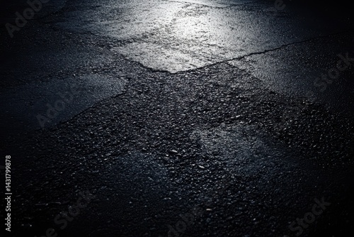 Striking composition of asphalt under a spotlight, creating a bold contrast between light and dark, perfect for textured background or visual element