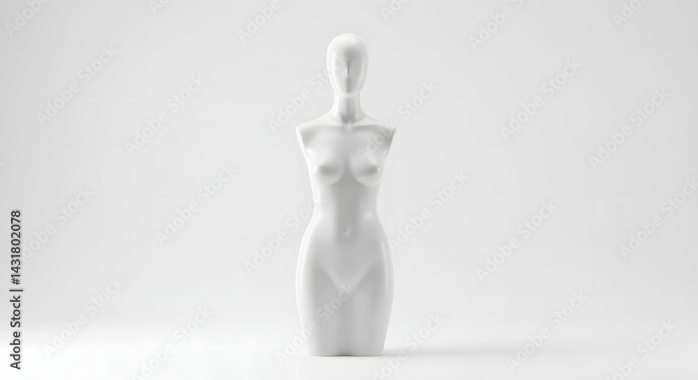 A clean and modern studio shot featuring a minimalist white female mannequin torso. A clean and modern studio shot featuring a minimalist white female mannequin torso.
