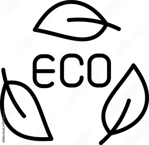 Eco label outline icon with leaves and text - Editable Stroke, SVG, fully scalable.