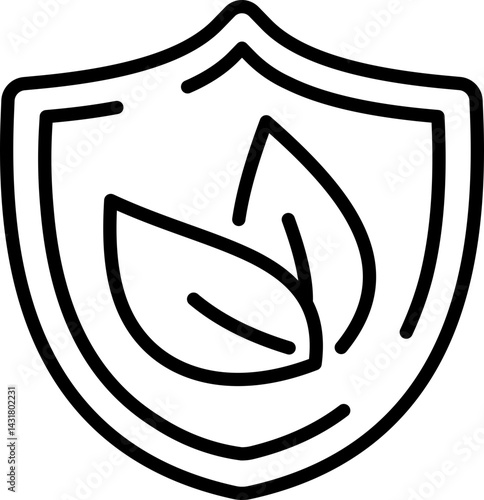 Eco protection outline icon with shield and leaves - Editable Stroke, SVG, fully scalable.