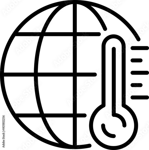Global warming outline icon with globe and thermometer - Editable Stroke, SVG, fully scalable.