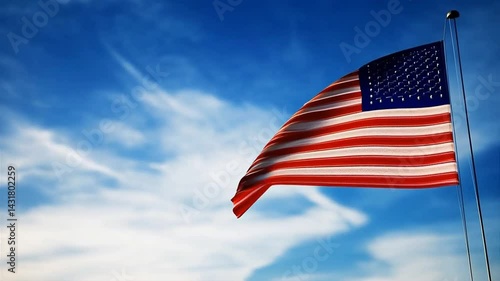 Cinematic US Flag Animation with Realistic Waving and Sky Background