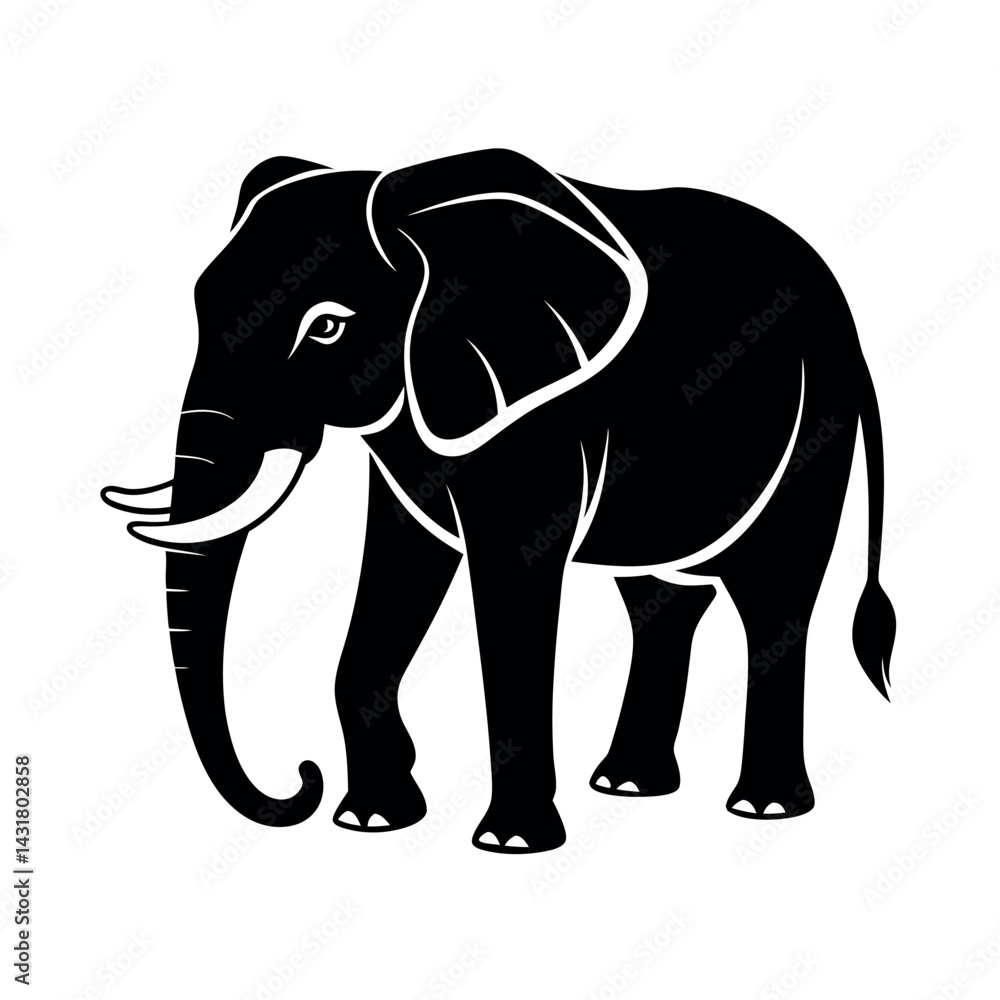 Fototapeta premium Black Vector Silhouette African Elephant Side View
