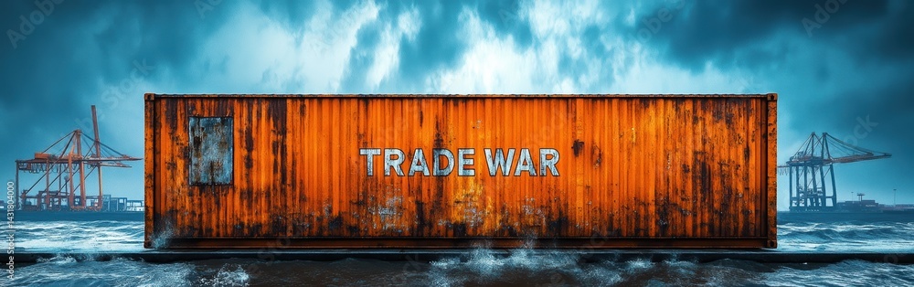 Shipping container amidst economic crisis highlighting trade war challenges and global duties impact