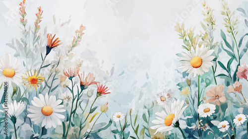 Elegant wedding invitation card background . Minimal hand painted watercolor Chamomile flowers texture template background. Design for wedding, vip cover, poster, rsvp moderncard.Valentine's Day