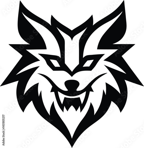 Tribal Wolf Head Tattoo Fierce Black and White Animal Face Vector Art